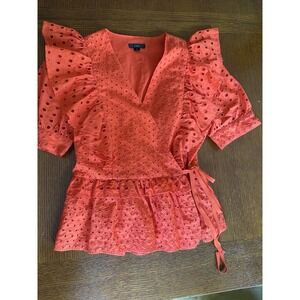 J. Crew Women's Small Eyelet Puff Sleeve Wrap Blouse Top Shirt